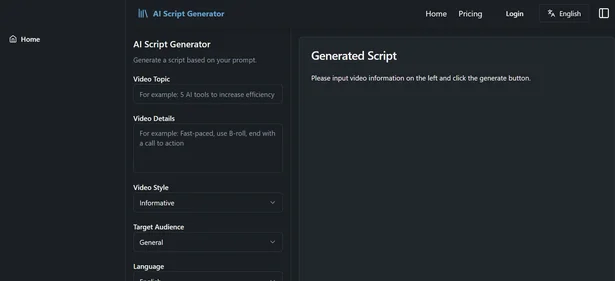 AI Script Generator homepage