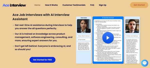 Ace Interview AI Assistant homepage