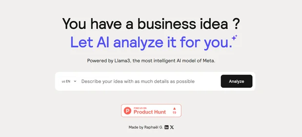 Analyze My Business Idea homepage