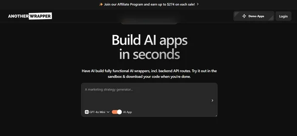 AnotherWrapper AI App Generator homepage