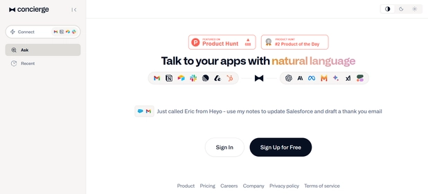 Ask Concierge AI homepage