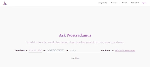 Ask Nostradamus homepage