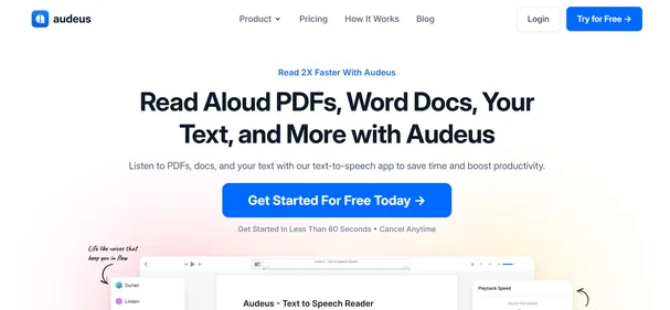 Audeus text-to-speech Reader homepege
