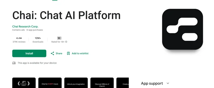 Chai Chat AI homepage