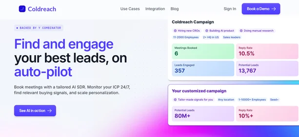 Coldreach YC W23 homepage