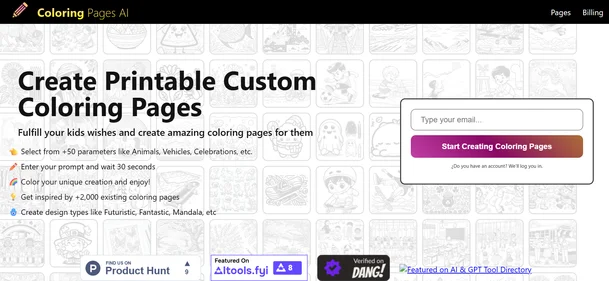 Coloring Pages AI homepage