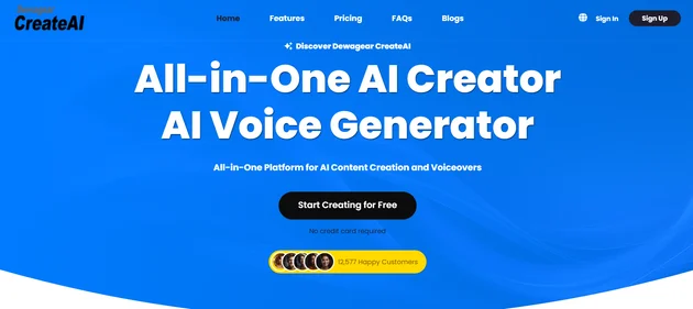 Dewagear CreateAI homepage