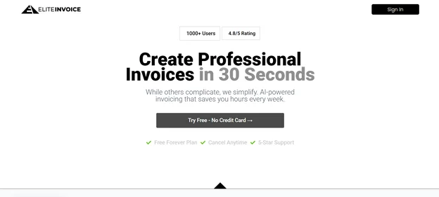 EliteInvoice homepage