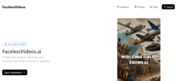 Faceless Videos AI homepage