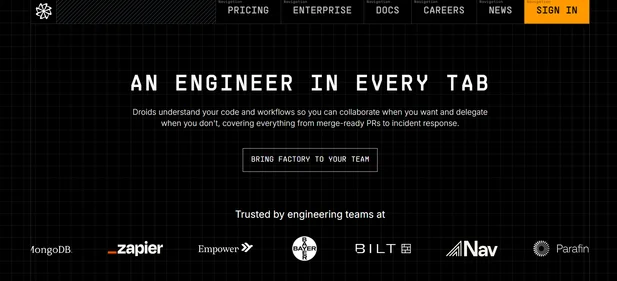 Factory AI homepage