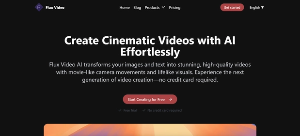 Flux Video AI homepage