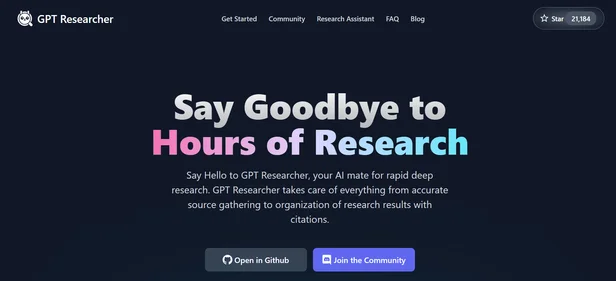 GPT researcher homepage