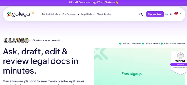 Go Legal AI homepage