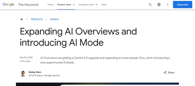 Google AI Mode Search homepage