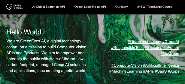 Greeneyes ai image recog tech as api homepage