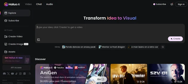 HailuoAI homepage