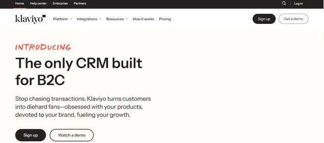 Klaviyo homepage