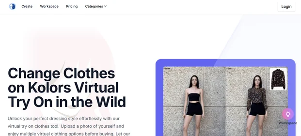 Kolors Virtual Try-On homepage