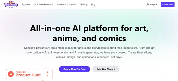 Komiko AI homepage