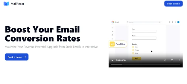 Mail React AI homepage