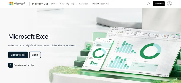 Microsoft Excel Spreadsheets homepage