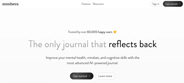 Mindsera AI homepage