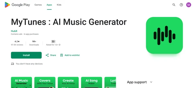 MyTunes AI Music Generator homepage