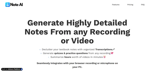 Note AI homepage