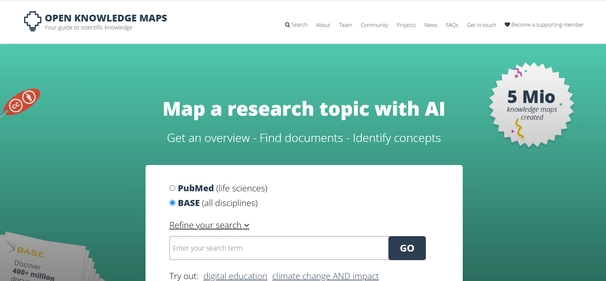Open Knowledge Maps homepage