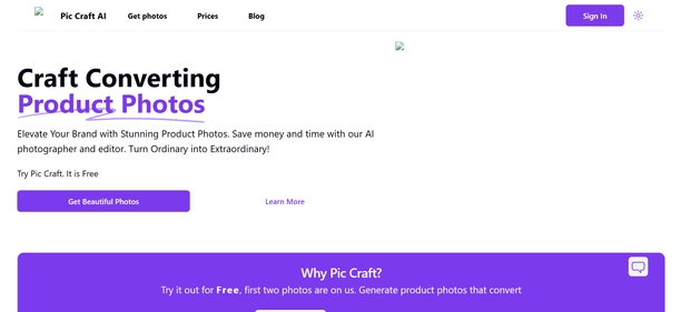 Pic Craft AI homepage