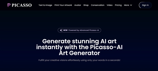Picasso AI Art homepage