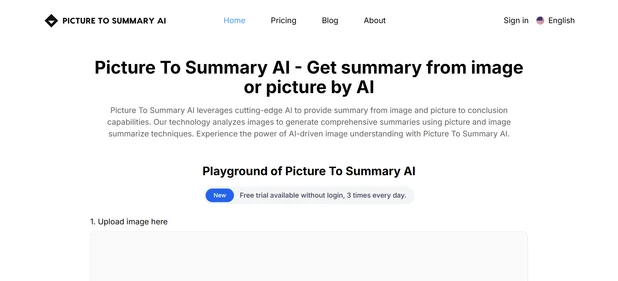 Picture Summary AI homepage