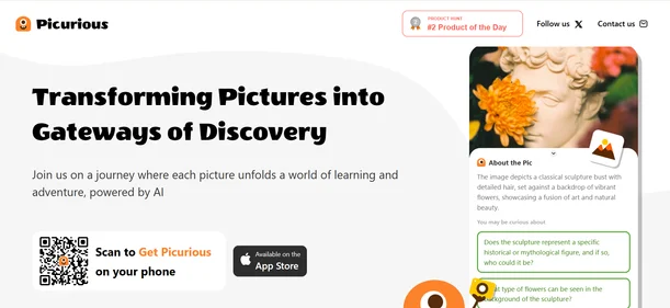 Picurious AI homepage