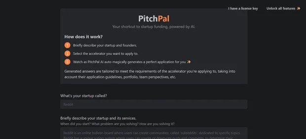 Pitch Pal App homepage
