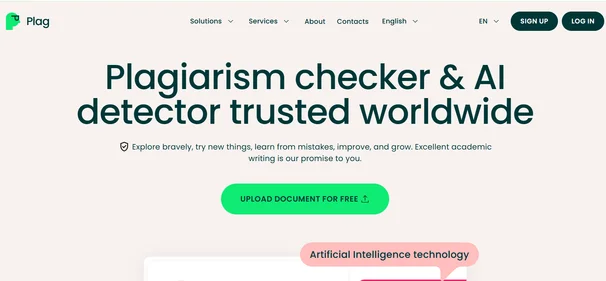 Plag AI homepage