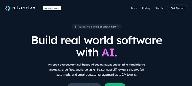 Plandex AI homepage