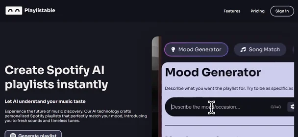 Playlistable homepage