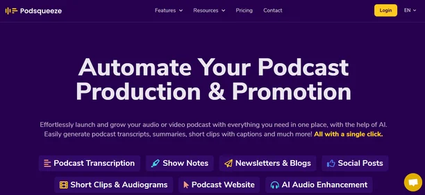 Podsqueeze AI homepage