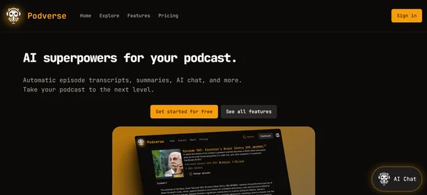 Podverse AI homepage