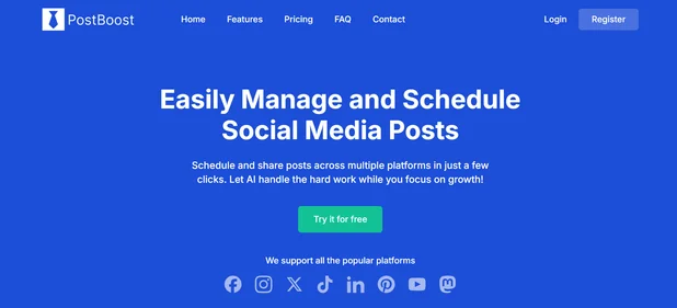 Post Boost homepage