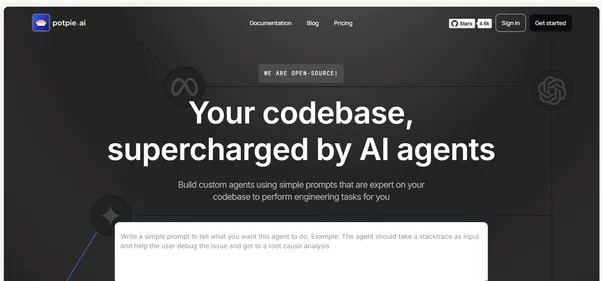 Potpie AI homepage