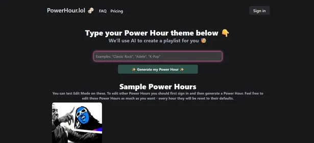 PowerHour.lol homepage