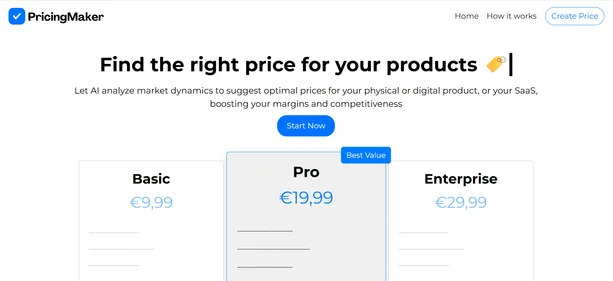 Pricing Maker homepage