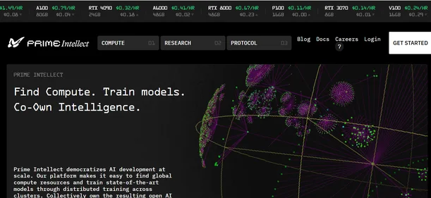 Prime Intellect AI homepage