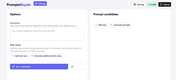 Prompts Royale homepage
