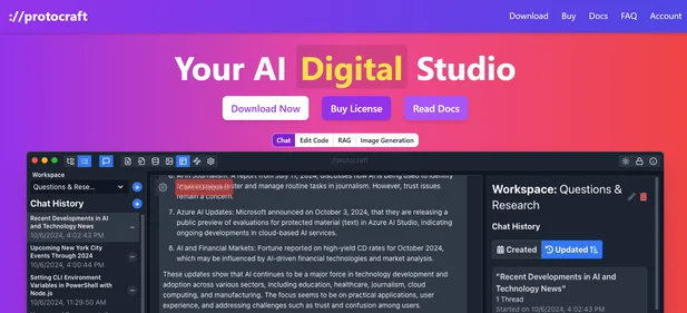 Protocraft AI homepage