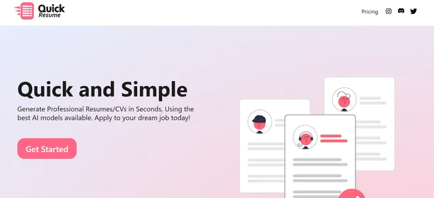Quick Resume homepage