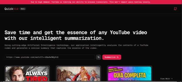 Quick Vid homepage