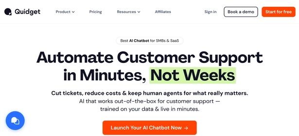 Quidget AI homepage