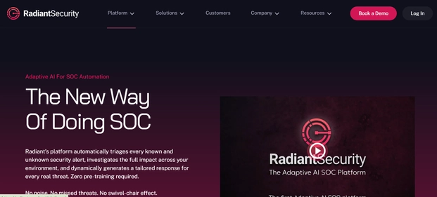Radiant Security AI homepage